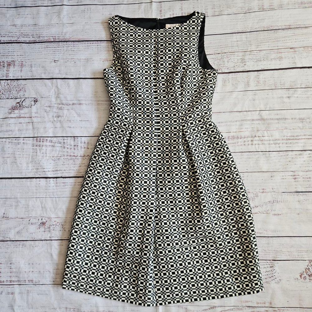 Lela Rose Boatneck Tucked Waist Geometric Mini Dress Cocktail Womens 8 NWT